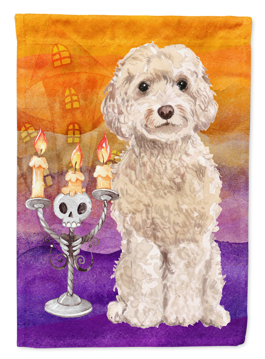 Halloween Champagne Cockapoo House Flag 28x40 Porch Sleeve Pole Decorative Outside Yard Banner Artwork Wall Hanging, Polyester