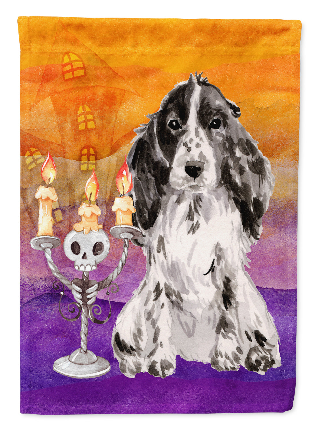 Halloween Black Parti Cocker Spaniel House Flag 28x40 Porch Sleeve Pole Decorative Outside Yard Banner Artwork Wall Hanging, Polyester