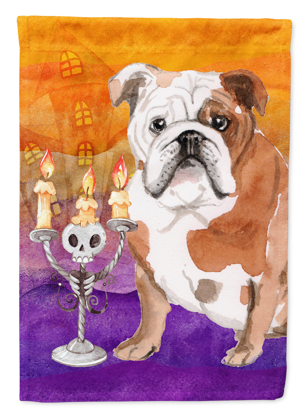 Halloween English Bulldog House Flag 28x40 Porch Sleeve Pole Decorative Outside Yard Banner Artwork Wall Hanging, Polyester
