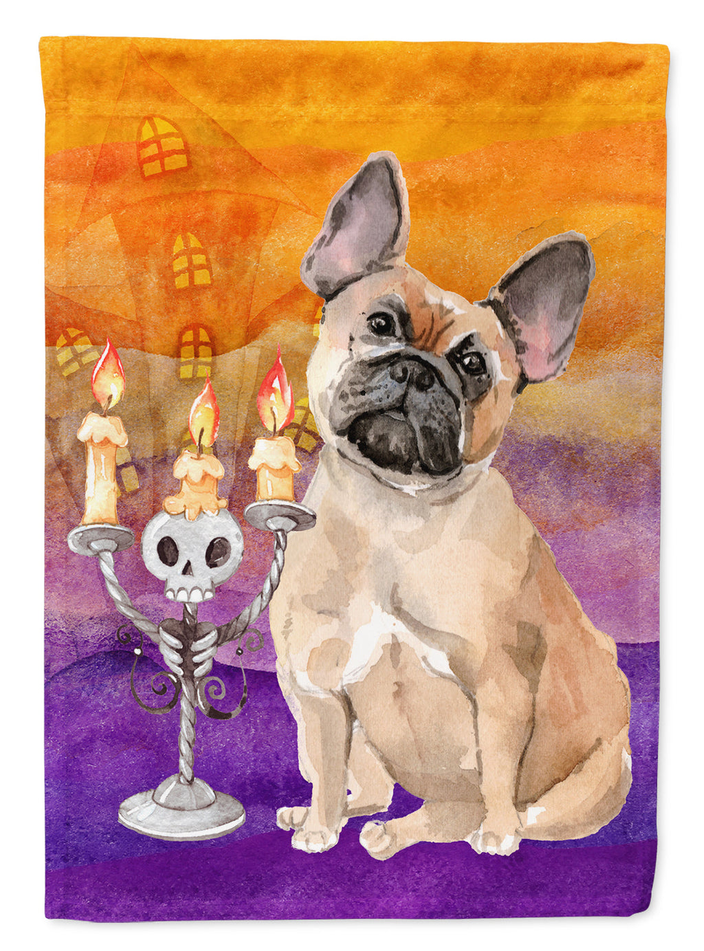 Halloween Fawn French Bulldog House Flag 28x40 Porch Sleeve Pole Decorative Outside Yard Banner Artwork Wall Hanging, Polyester