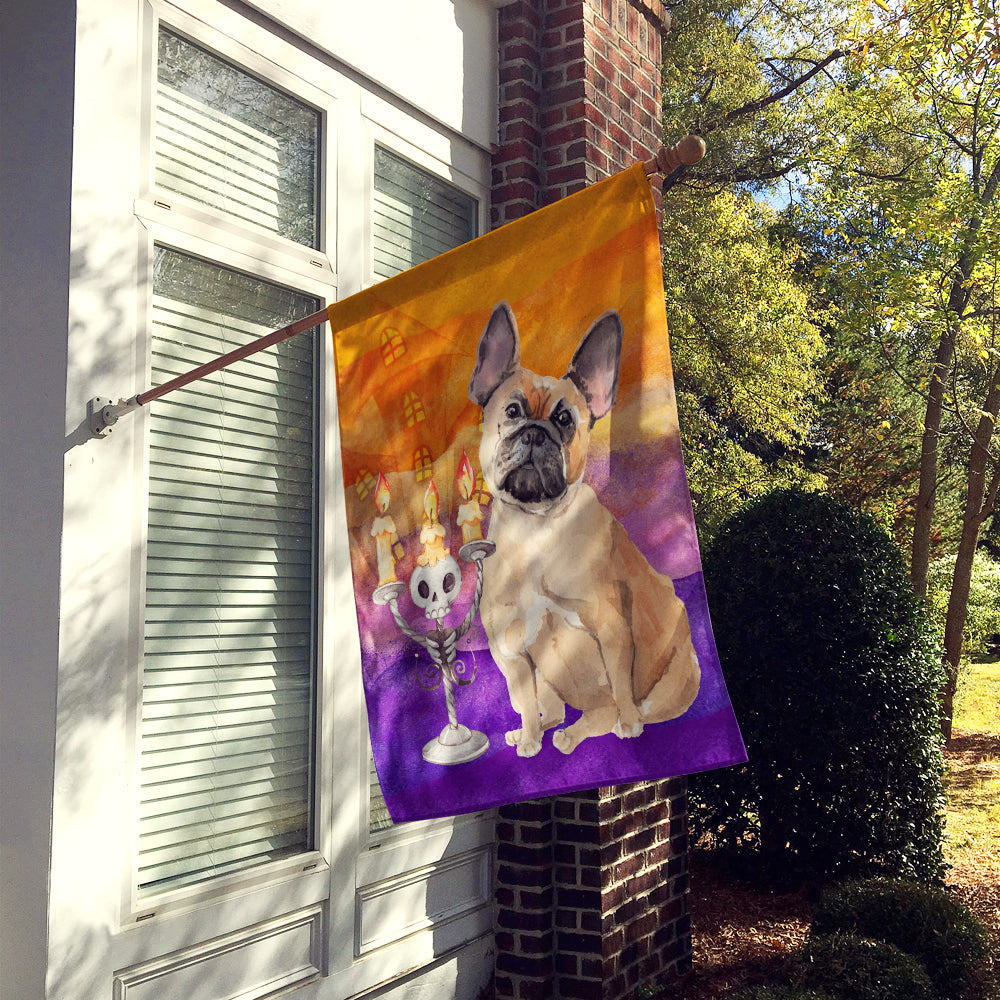 Halloween Fawn French Bulldog House Flag 28x40 Porch Sleeve Pole Decorative Outside Yard Banner Artwork Wall Hanging, Polyester