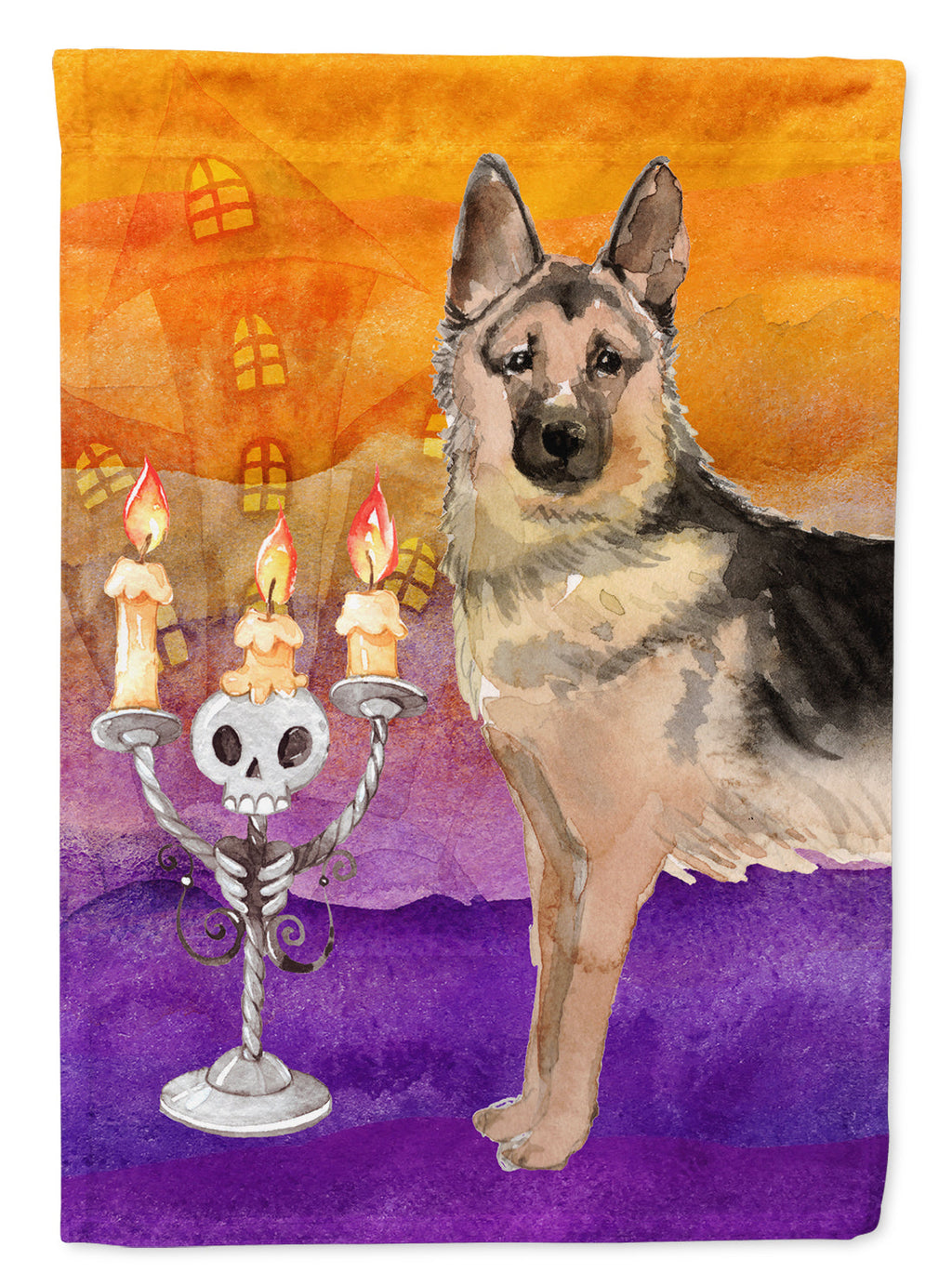 Halloween German Shepherd House Flag 28x40 Porch Sleeve Pole Decorative Outside Yard Banner Artwork Wall Hanging, Polyester