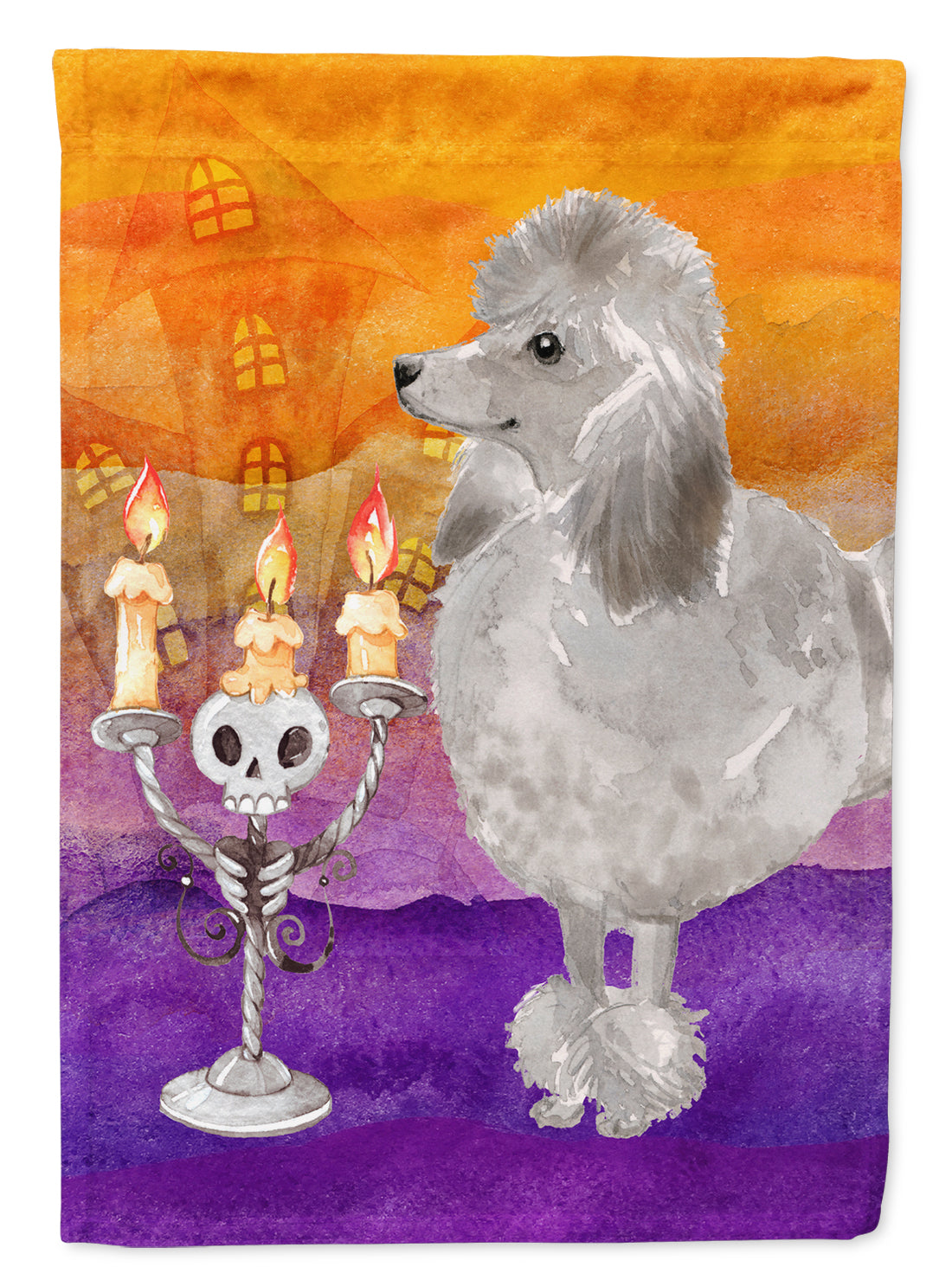 Halloween Silver Poodle House Flag 28x40 Porch Sleeve Pole Decorative Outside Yard Banner Artwork Wall Hanging, Polyester