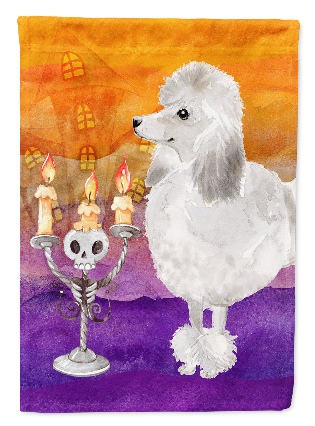 Halloween Silver Poodle House Flag 28x40 Porch Sleeve Pole Decorative Outside Yard Banner Artwork Wall Hanging, Polyester