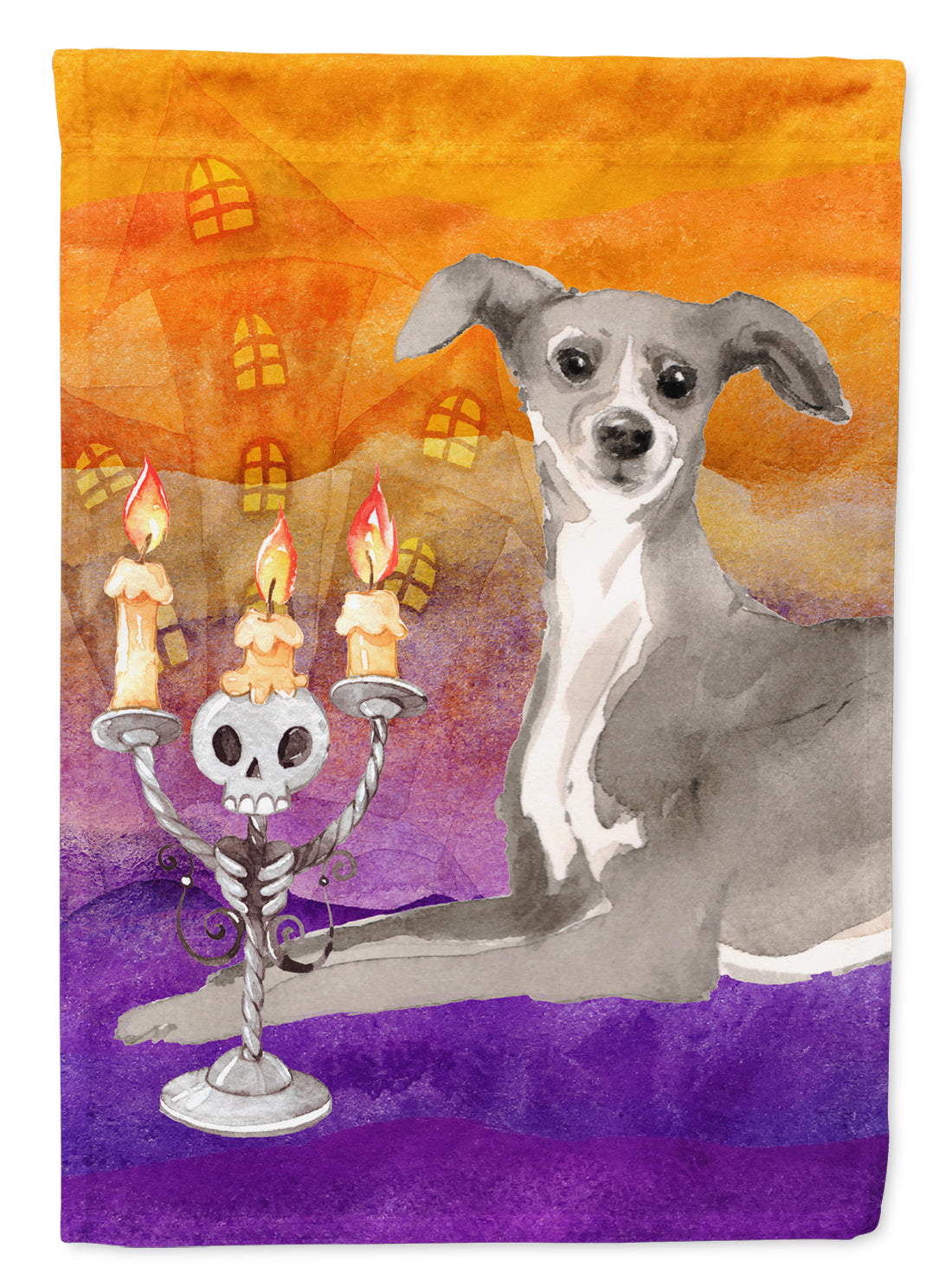 Halloween Italian Greyhound House Flag 28x40 Porch Sleeve Pole Decorative Outside Yard Banner Artwork Wall Hanging, Polyester