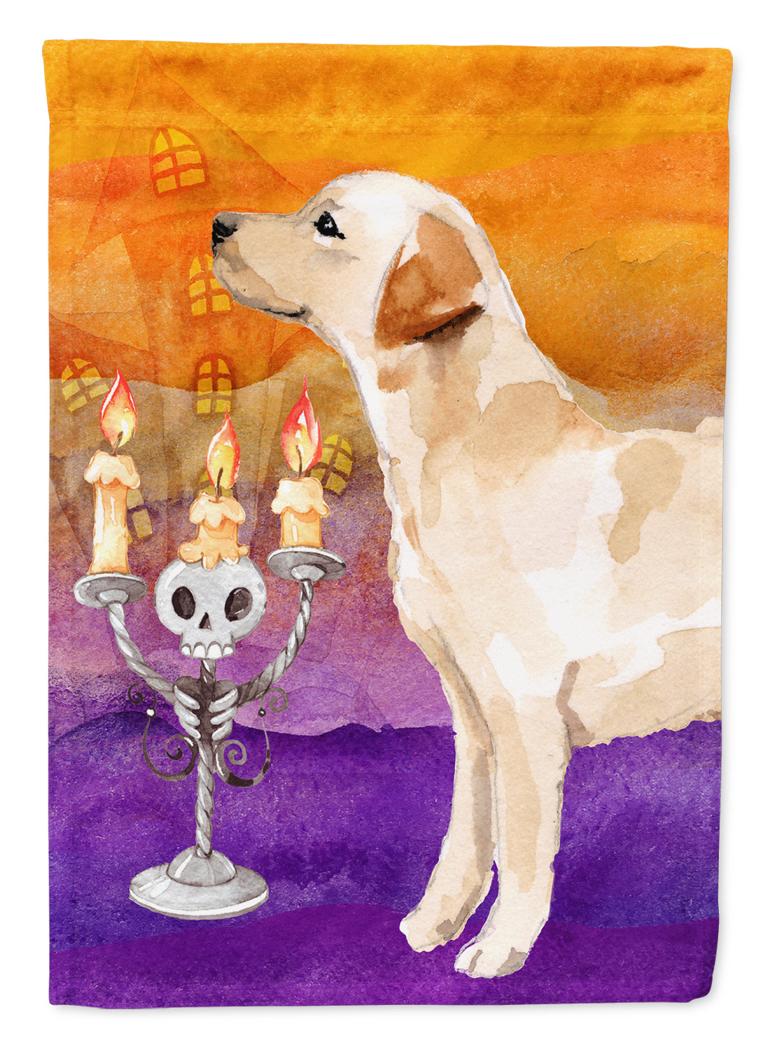 Halloween Labrador Retriever Yellow House Flag 28x40 Porch Sleeve Pole Decorative Outside Yard Banner Artwork Wall Hanging, Polyester