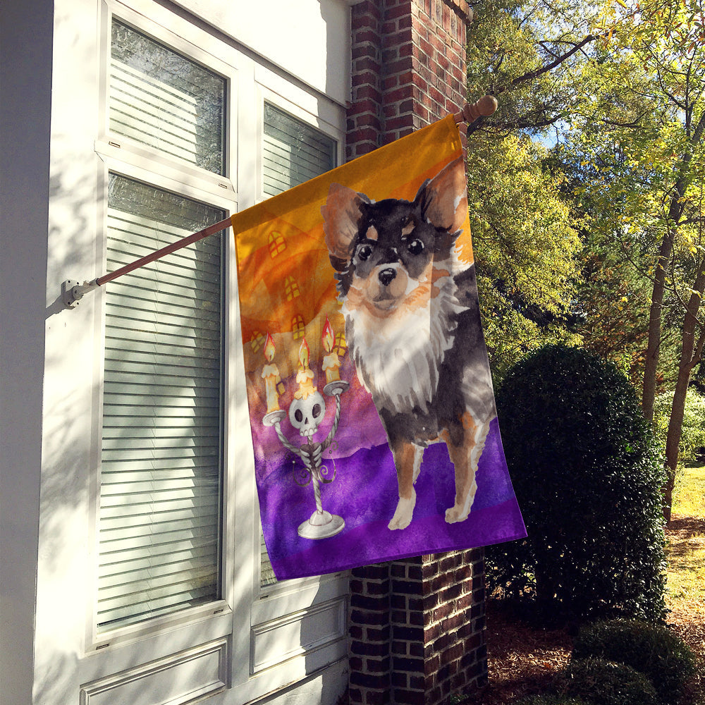 Halloween Long Haired Chihuahua House Flag 28x40 Porch Sleeve Pole Decorative Outside Yard Banner Artwork Wall Hanging, Polyester