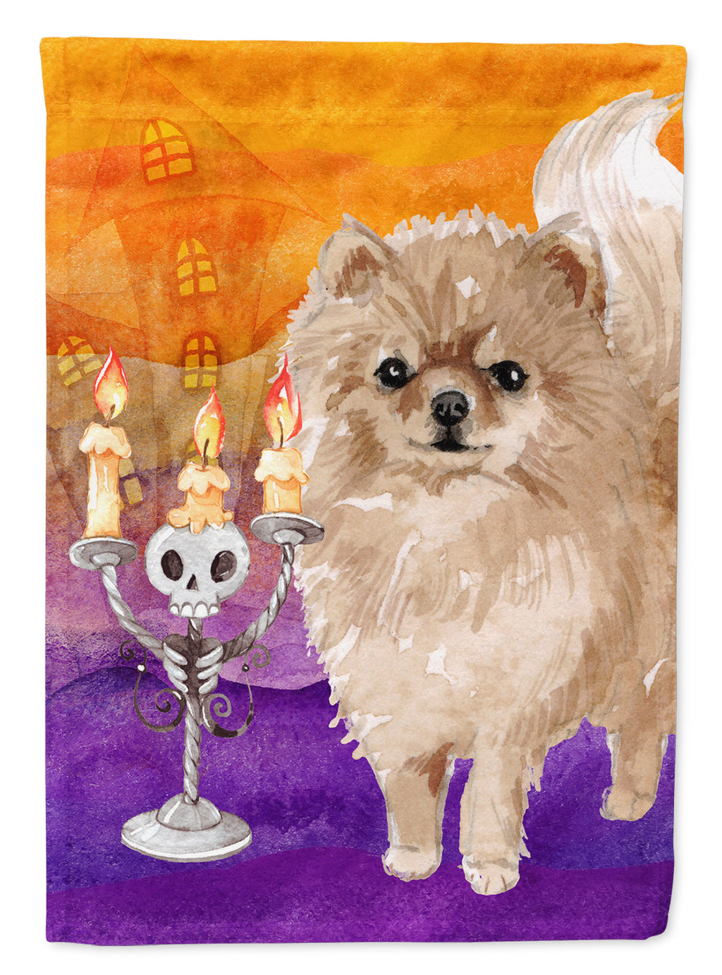 Halloween Pomeranian House Flag 28x40 Porch Sleeve Pole Decorative Outside Yard Banner Artwork Wall Hanging, Polyester