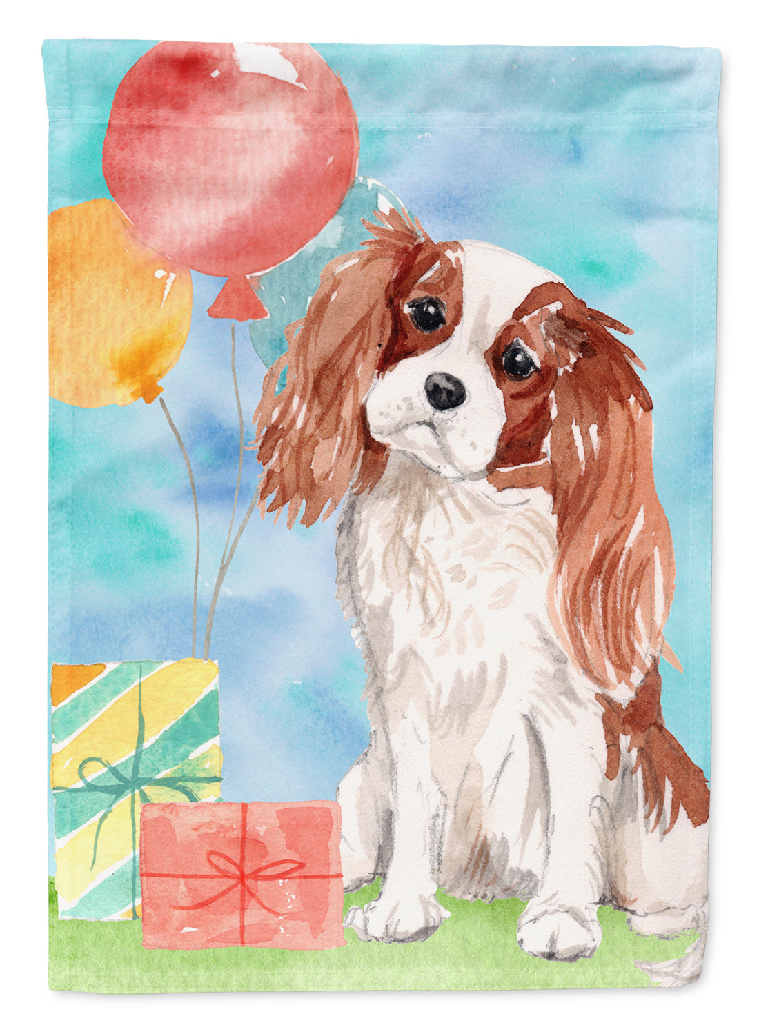 Happy Birthday Blenheim Cavalier Spaniel House Flag 28x40 Porch Sleeve Pole Decorative Outside Yard Banner Artwork Wall Hanging, Polyester