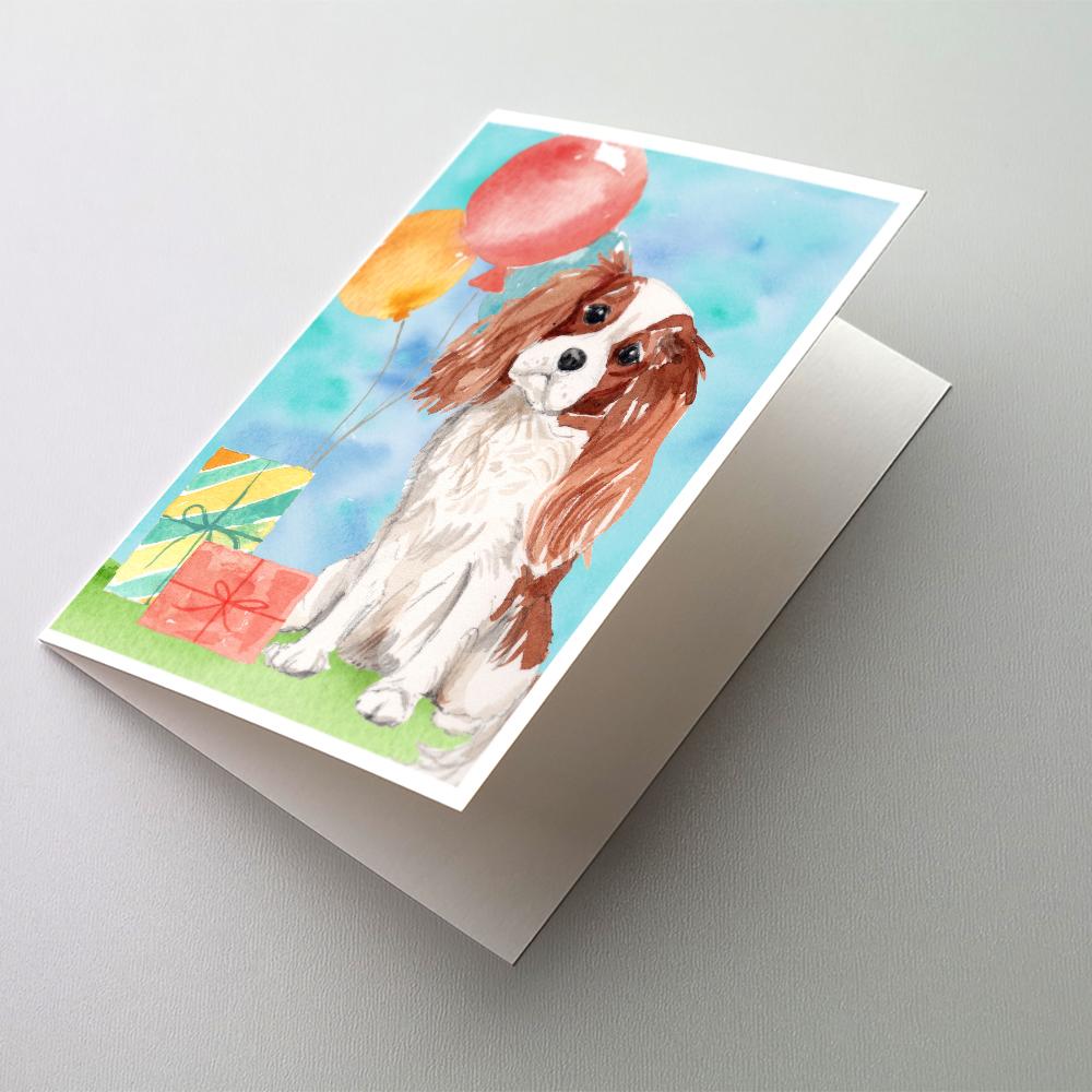 Happy Birthday Blenheim Cavalier Spaniel Greeting Cards Pack of 8 Blank Cards with Envelopes Whimsical A7 Size 5x7