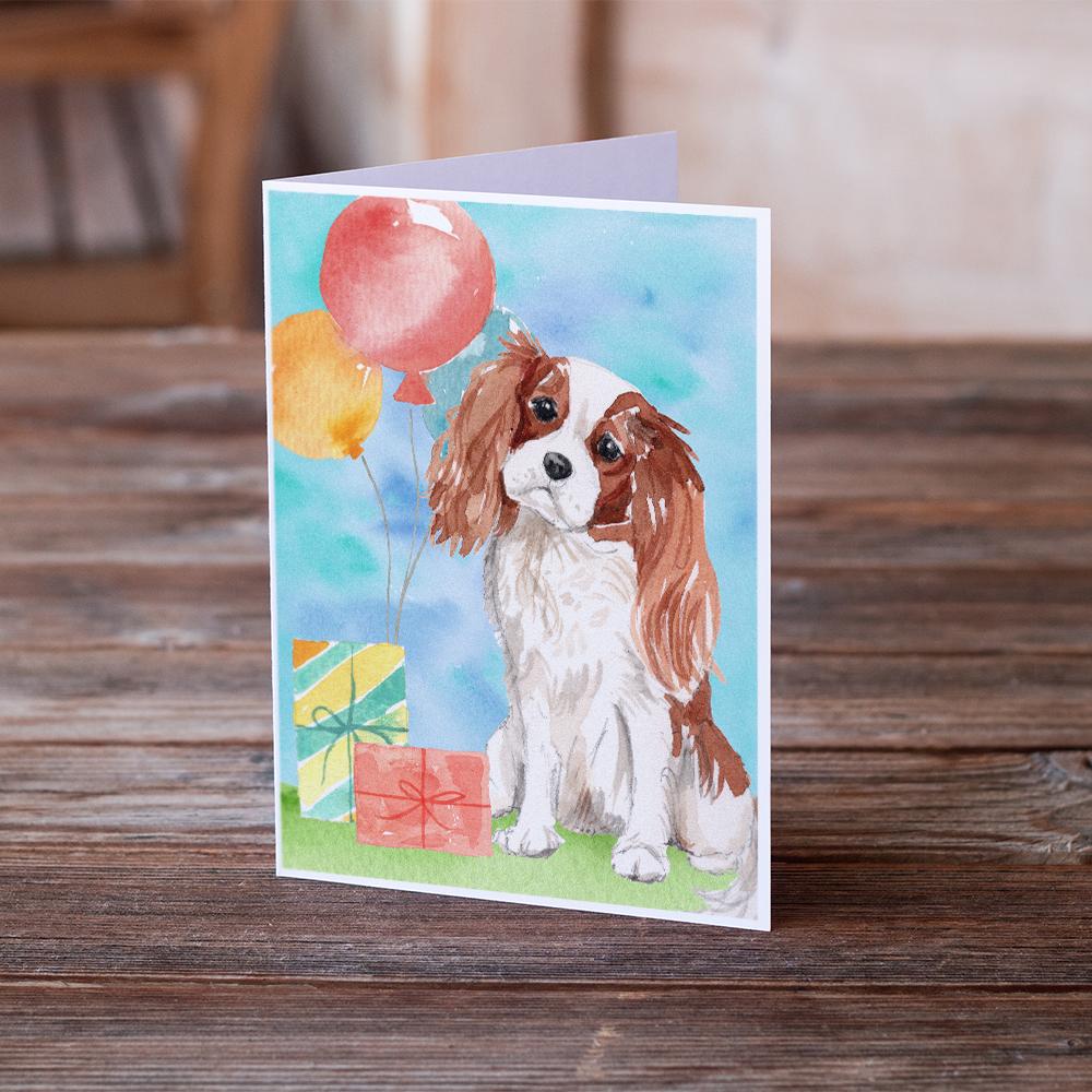Happy Birthday Blenheim Cavalier Spaniel Greeting Cards Pack of 8 Blank Cards with Envelopes Whimsical A7 Size 5x7