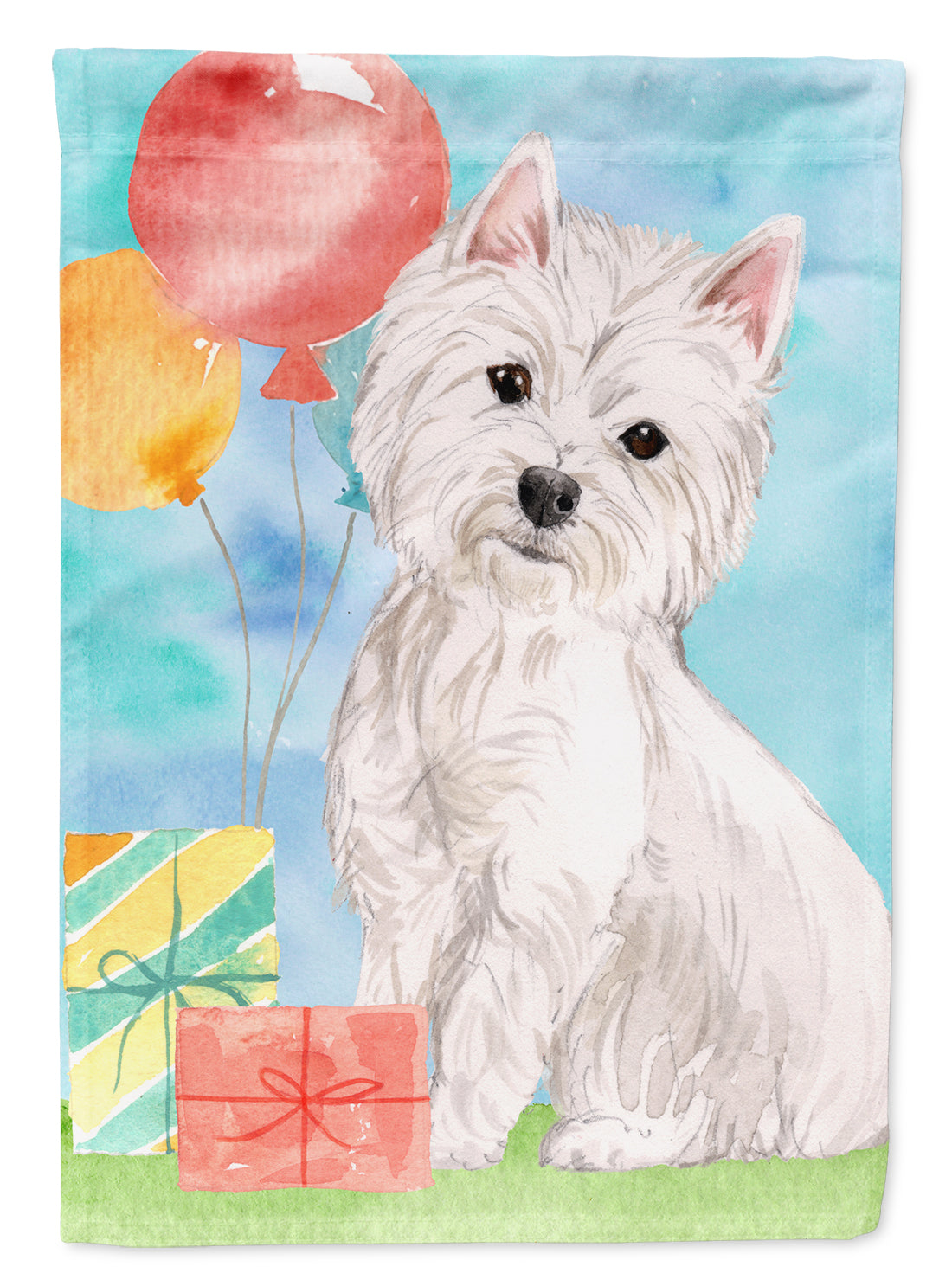 Happy Birthday Westie House Flag 28x40 Porch Sleeve Pole Decorative Outside Yard Banner Artwork Wall Hanging, Polyester