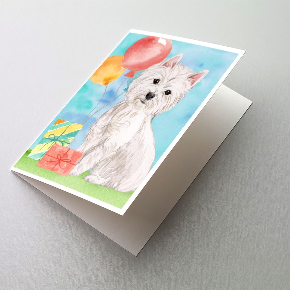 Happy Birthday Westie Greeting Cards Pack of 8 Blank Cards with Envelopes Whimsical A7 Size 5x7
