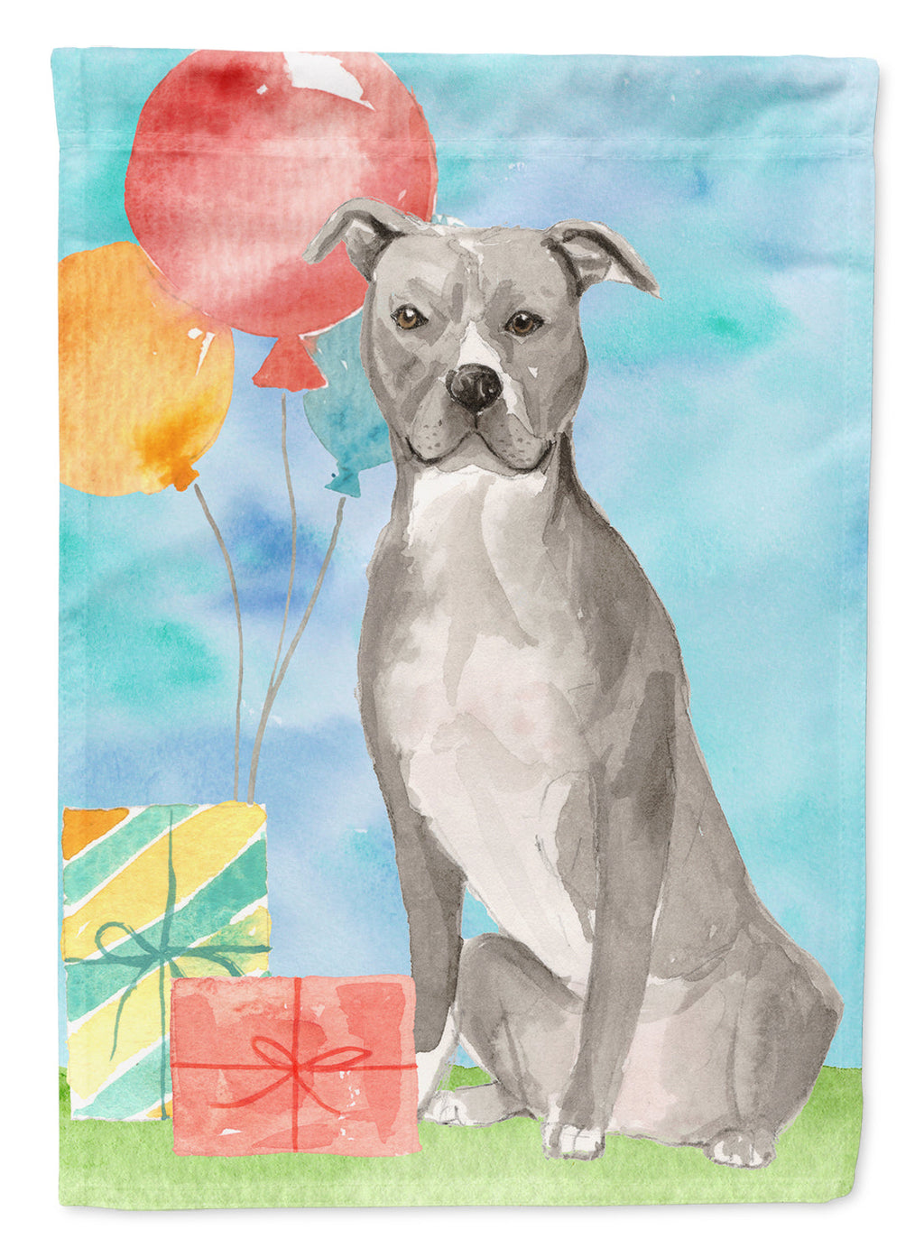 Happy Birthday Staffordshire Bull Terrier House Flag 28x40 Porch Sleeve Pole Decorative Outside Yard Banner Artwork Wall Hanging, Polyester