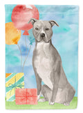 Happy Birthday Staffordshire Bull Terrier House Flag 28x40 Porch Sleeve Pole Decorative Outside Yard Banner Artwork Wall Hanging, Polyester