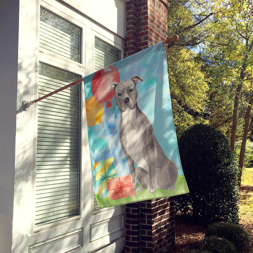 Happy Birthday Staffordshire Bull Terrier House Flag 28x40 Porch Sleeve Pole Decorative Outside Yard Banner Artwork Wall Hanging, Polyester