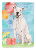 Happy Birthday White Staffordshire Bull Terrier House Flag 28x40 Porch Sleeve Pole Decorative Outside Yard Banner Artwork Wall Hanging, Polyester