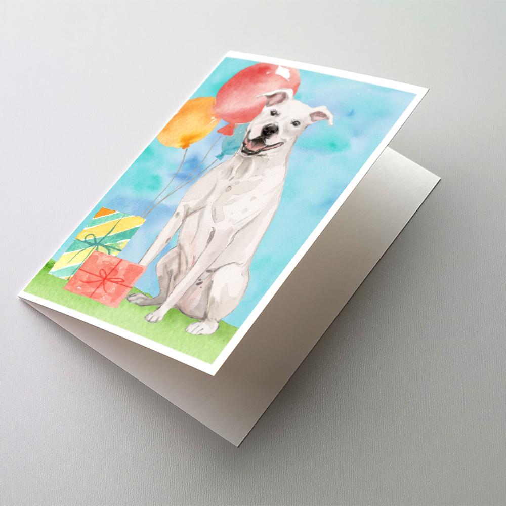 Happy Birthday White Staffordshire Bull Terrier Greeting Cards Pack of 8 Blank Cards with Envelopes Whimsical A7 Size 5x7