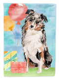 Happy Birthday Australian Shepherd House Flag 28x40 Porch Sleeve Pole Decorative Outside Yard Banner Artwork Wall Hanging, Polyester