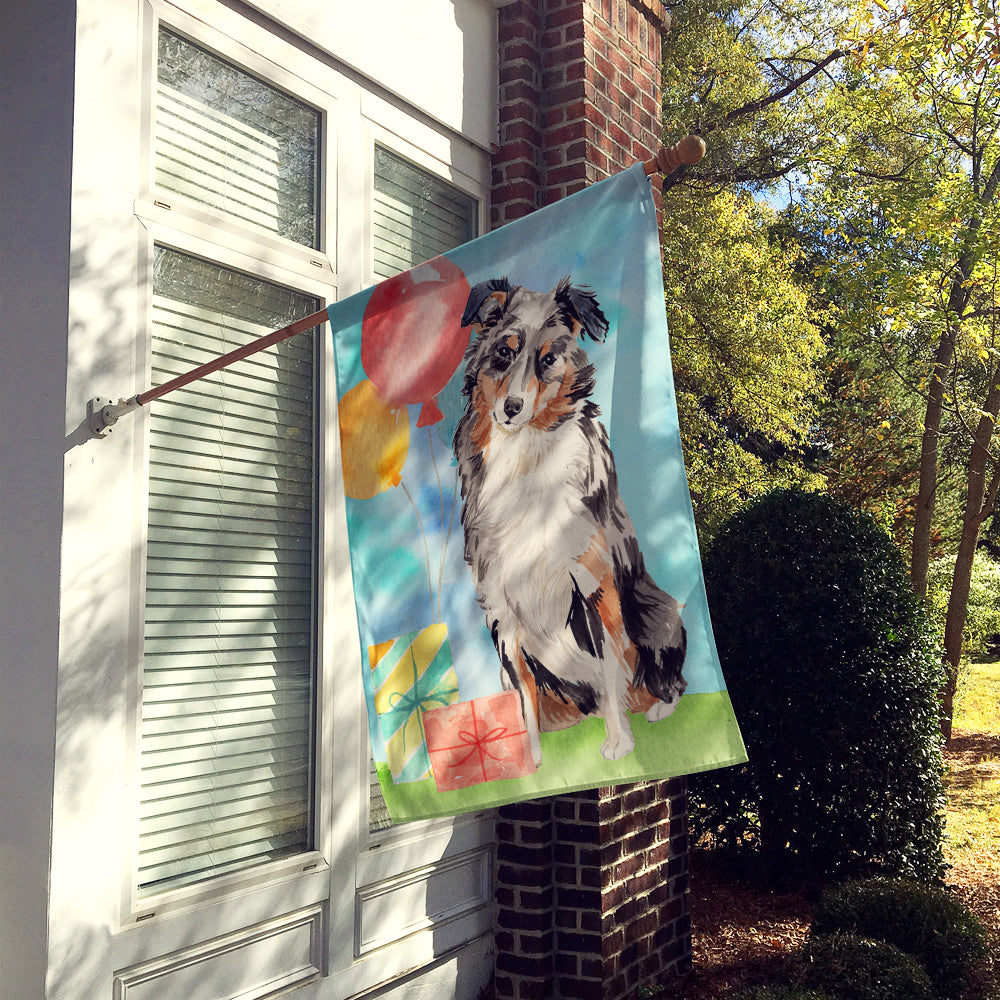 Happy Birthday Australian Shepherd House Flag 28x40 Porch Sleeve Pole Decorative Outside Yard Banner Artwork Wall Hanging, Polyester