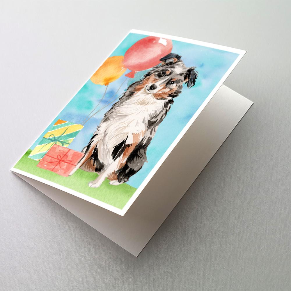 Happy Birthday Australian Shepherd Greeting Cards Pack of 8 Blank Cards with Envelopes Whimsical A7 Size 5x7