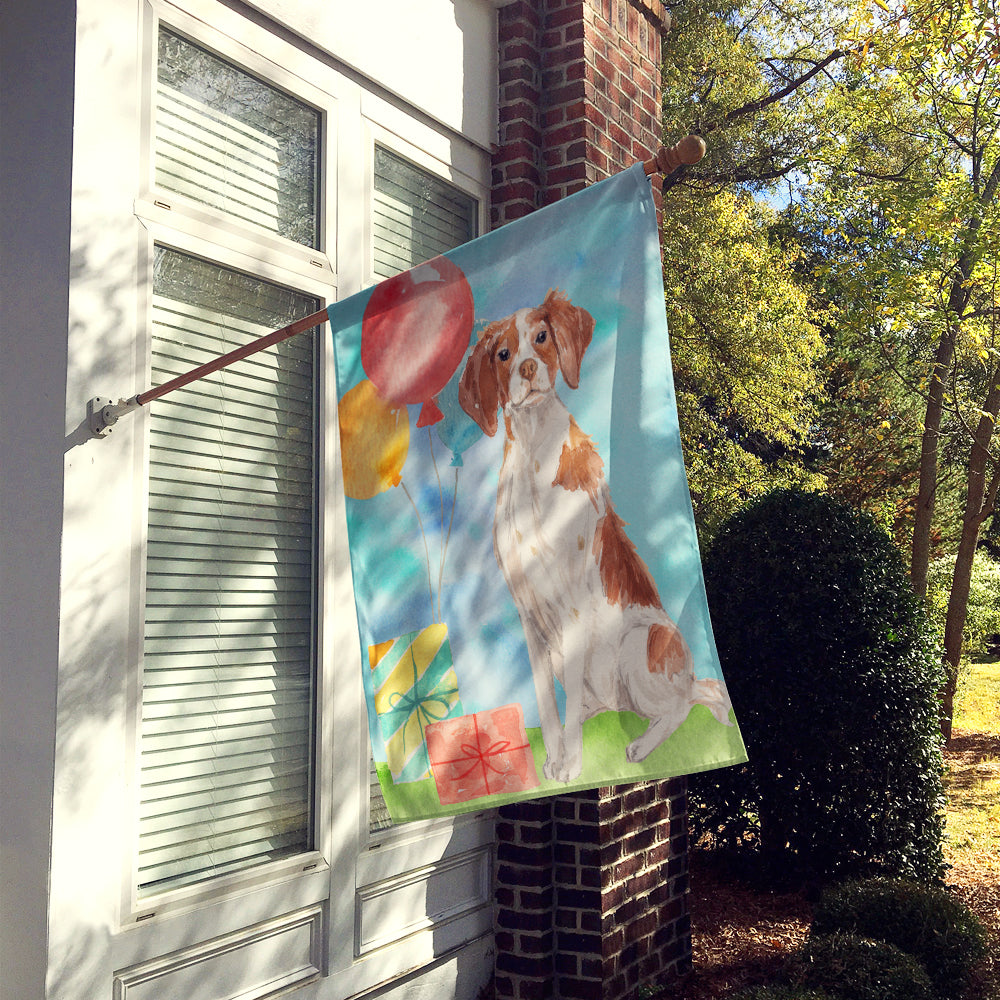 Happy Birthday Brittany Spaniel House Flag 28x40 Porch Sleeve Pole Decorative Outside Yard Banner Artwork Wall Hanging, Polyester