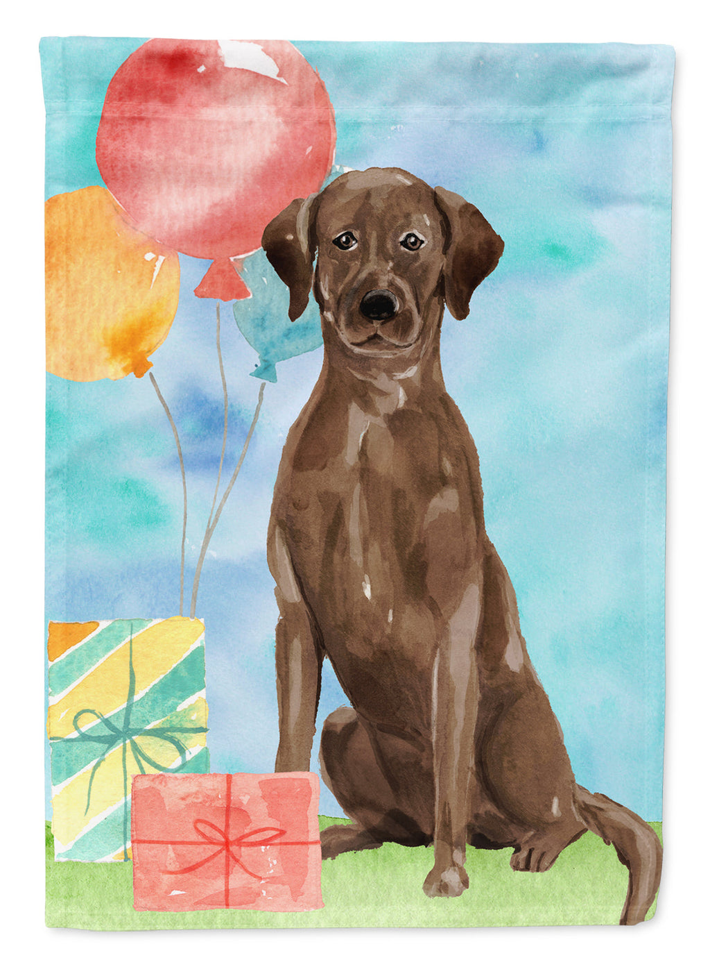 Happy Birthday Chocolate Labrador Retriever House Flag 28x40 Porch Sleeve Pole Decorative Outside Yard Banner Artwork Wall Hanging, Polyester
