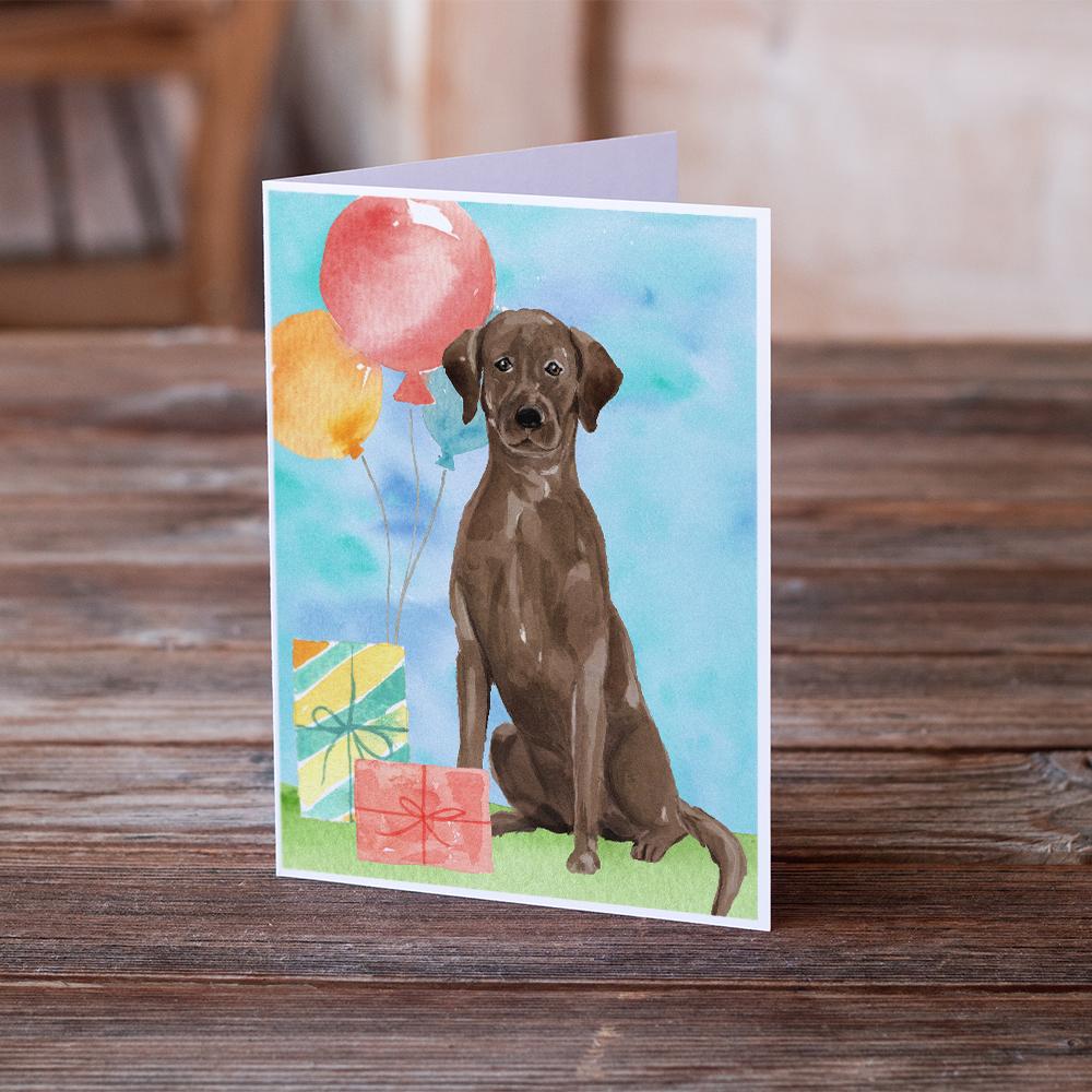 Happy Birthday Chocolate Labrador Retriever Greeting Cards Pack of 8 Blank Cards with Envelopes Whimsical A7 Size 5x7