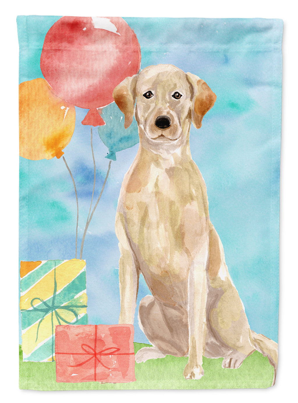 Happy Birthday Yellow Labrador Retriever House Flag 28x40 Porch Sleeve Pole Decorative Outside Yard Banner Artwork Wall Hanging, Polyester