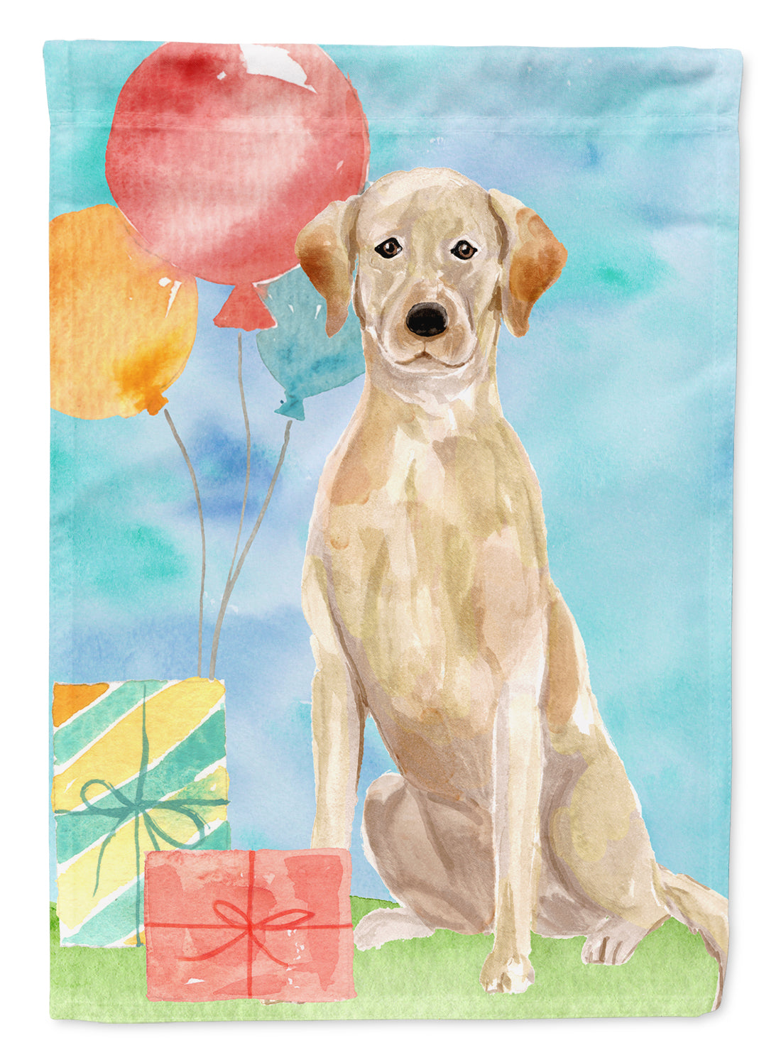 Happy Birthday Yellow Labrador Retriever House Flag 28x40 Porch Sleeve Pole Decorative Outside Yard Banner Artwork Wall Hanging, Polyester