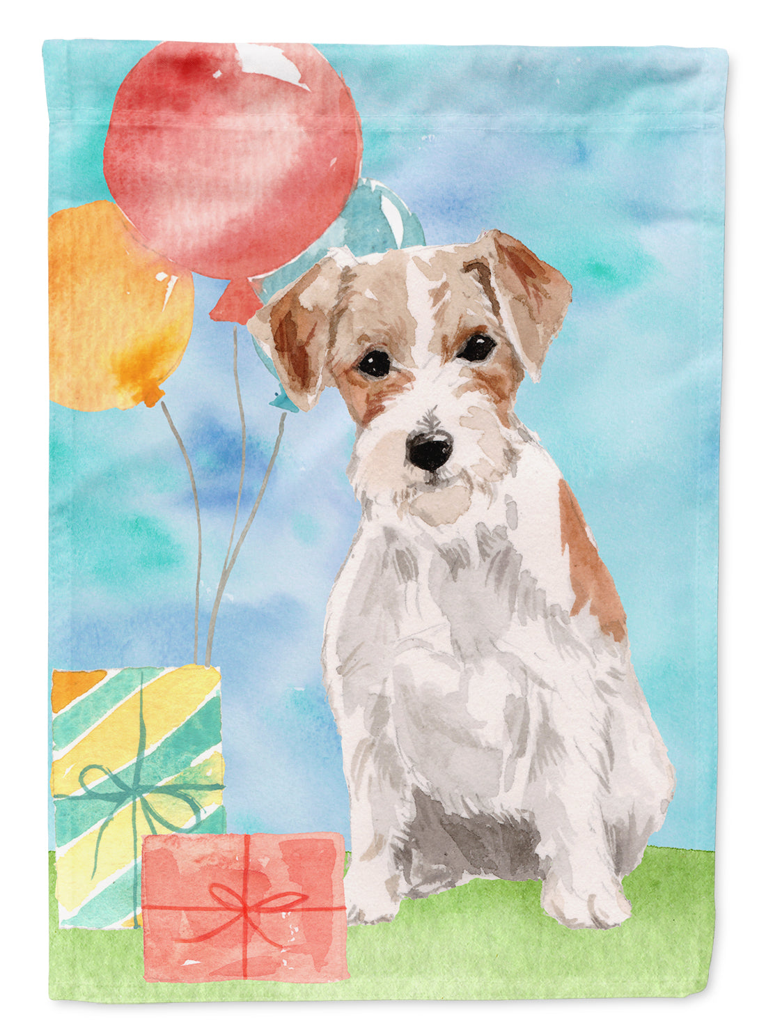 Happy Birthday Jack Russell Terrier House Flag 28x40 Porch Sleeve Pole Decorative Outside Yard Banner Artwork Wall Hanging, Polyester