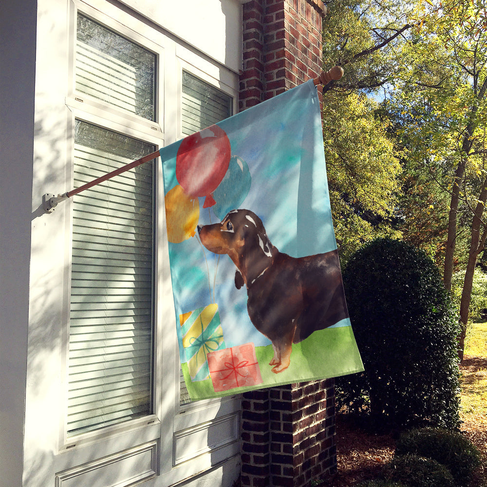 Happy Birthday Black and Tan Dachshund House Flag 28x40 Porch Sleeve Pole Decorative Outside Yard Banner Artwork Wall Hanging, Polyester