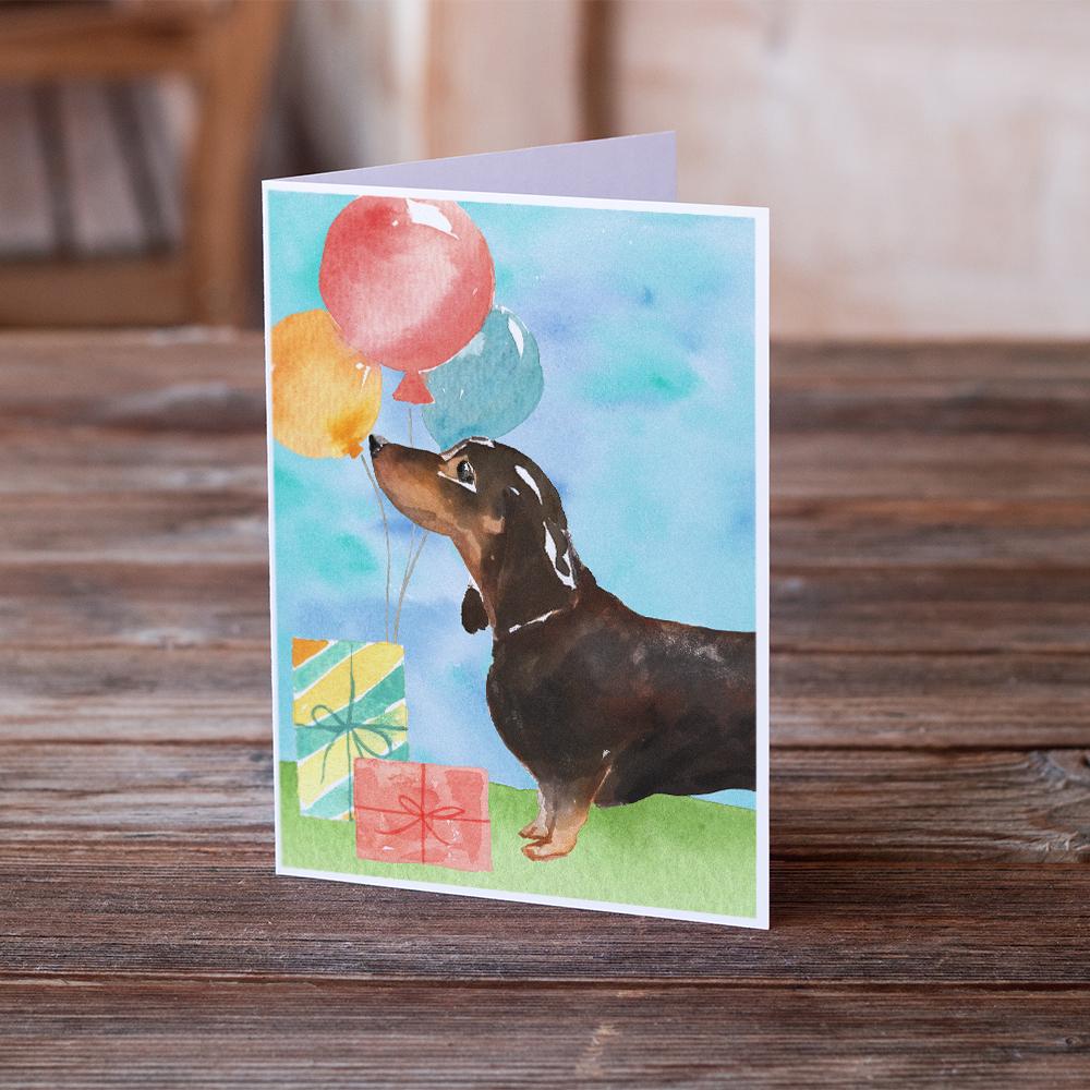 Happy Birthday Black and Tan Dachshund Greeting Cards Pack of 8 Blank Cards with Envelopes Whimsical A7 Size 5x7