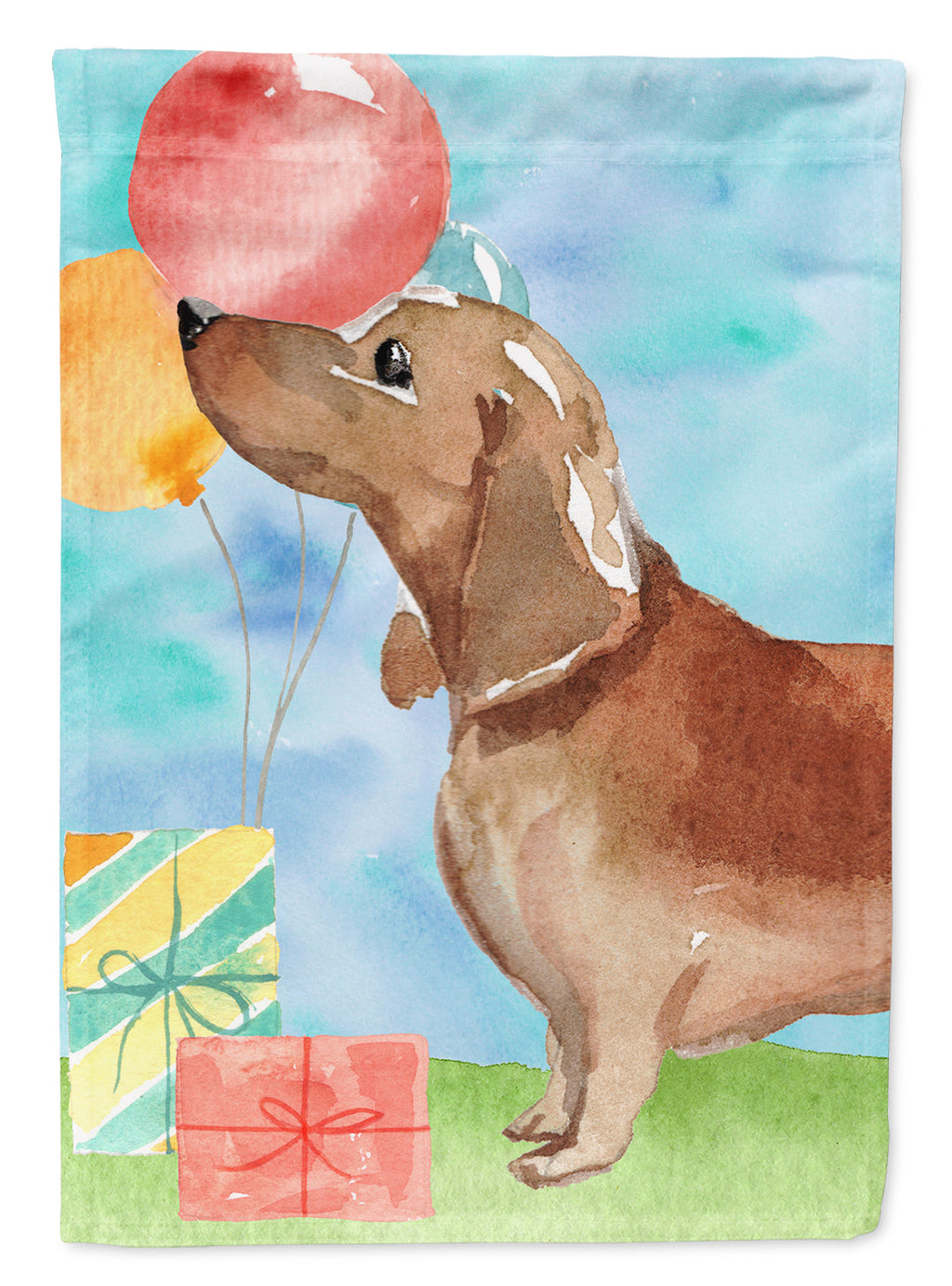 Happy Birthday Red Dachshund House Flag 28x40 Porch Sleeve Pole Decorative Outside Yard Banner Artwork Wall Hanging, Polyester