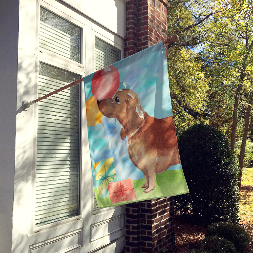 Happy Birthday Red Dachshund House Flag 28x40 Porch Sleeve Pole Decorative Outside Yard Banner Artwork Wall Hanging, Polyester