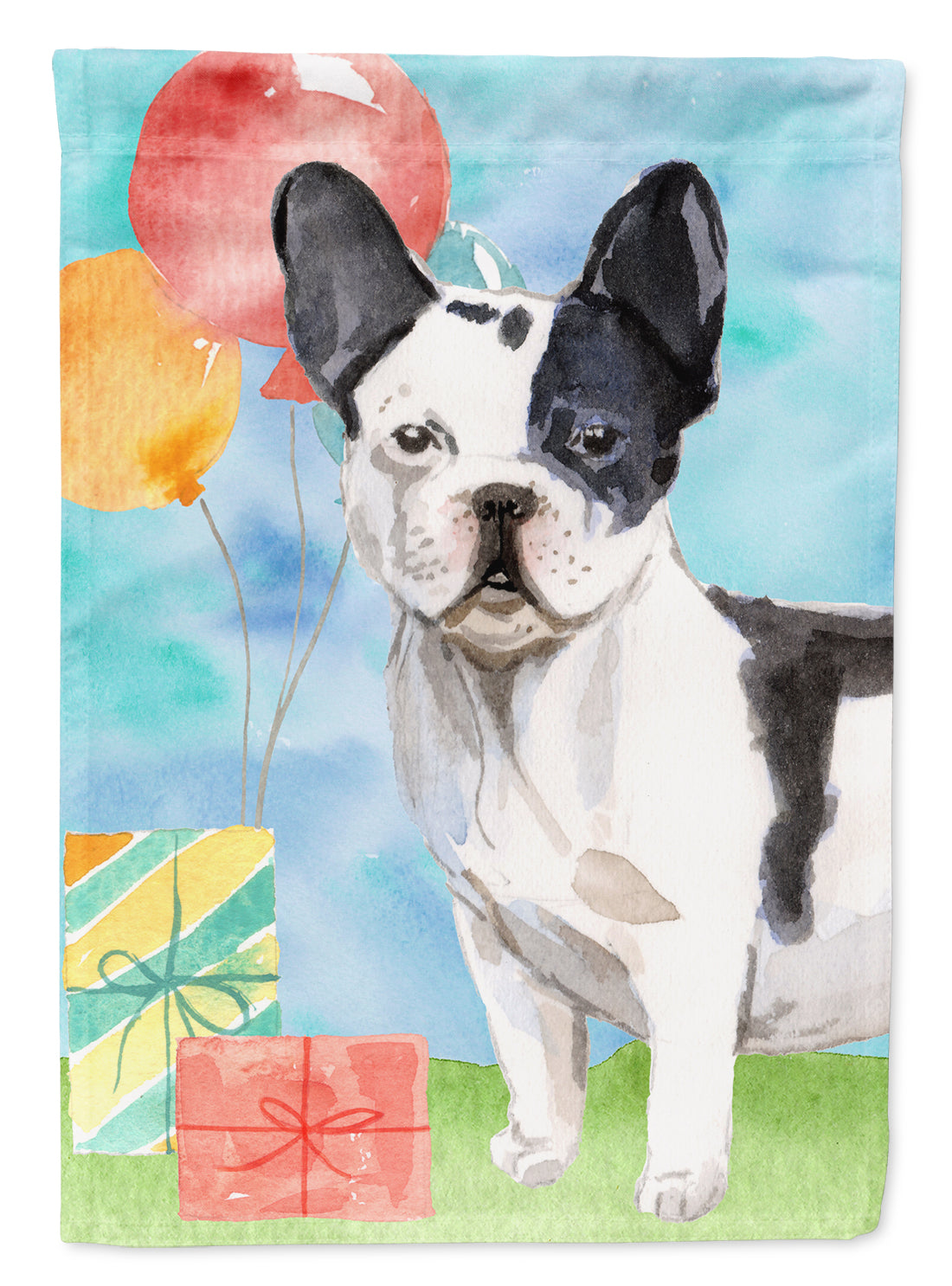 Happy Birthday French Bulldog House Flag 28x40 Porch Sleeve Pole Decorative Outside Yard Banner Artwork Wall Hanging, Polyester
