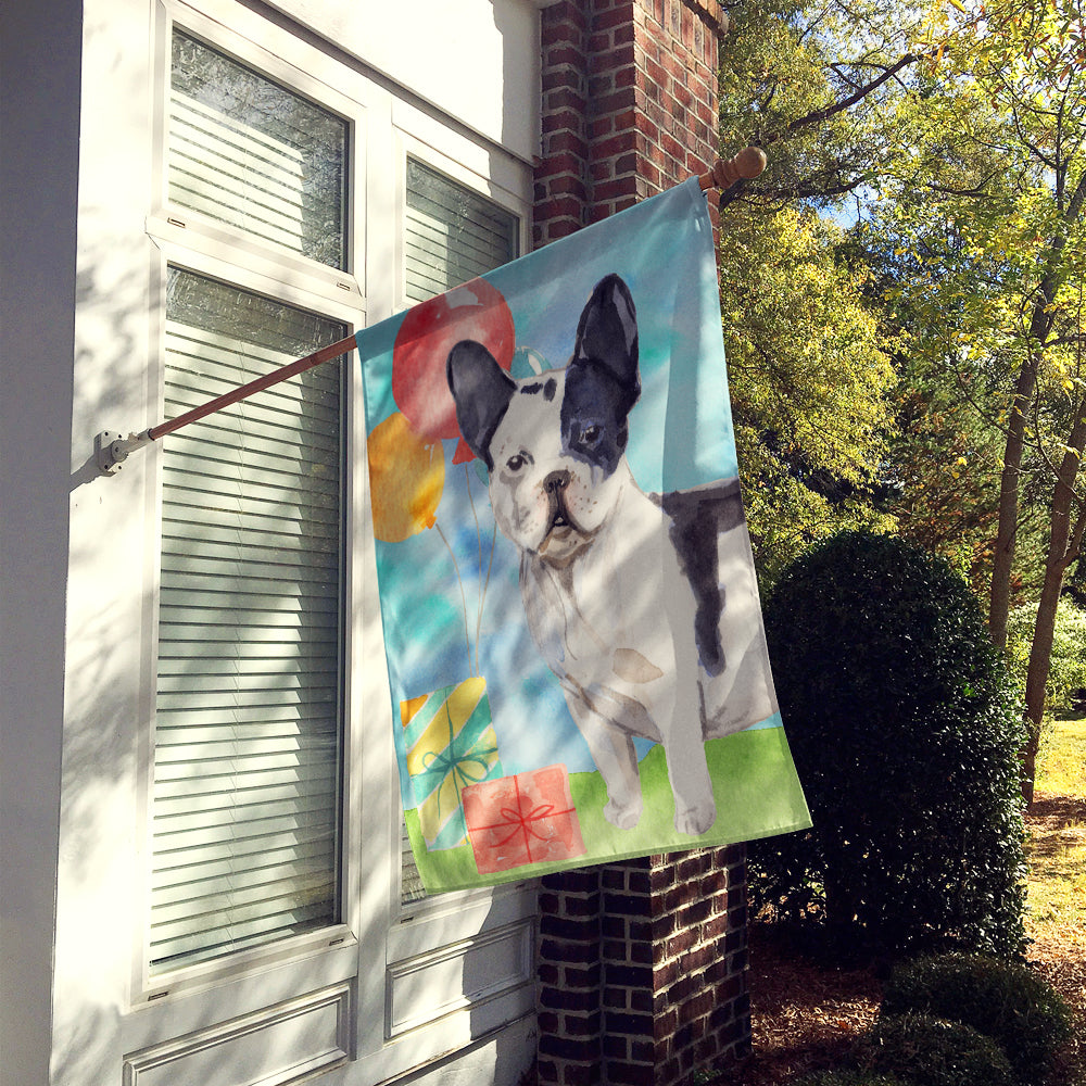 Happy Birthday French Bulldog House Flag 28x40 Porch Sleeve Pole Decorative Outside Yard Banner Artwork Wall Hanging, Polyester