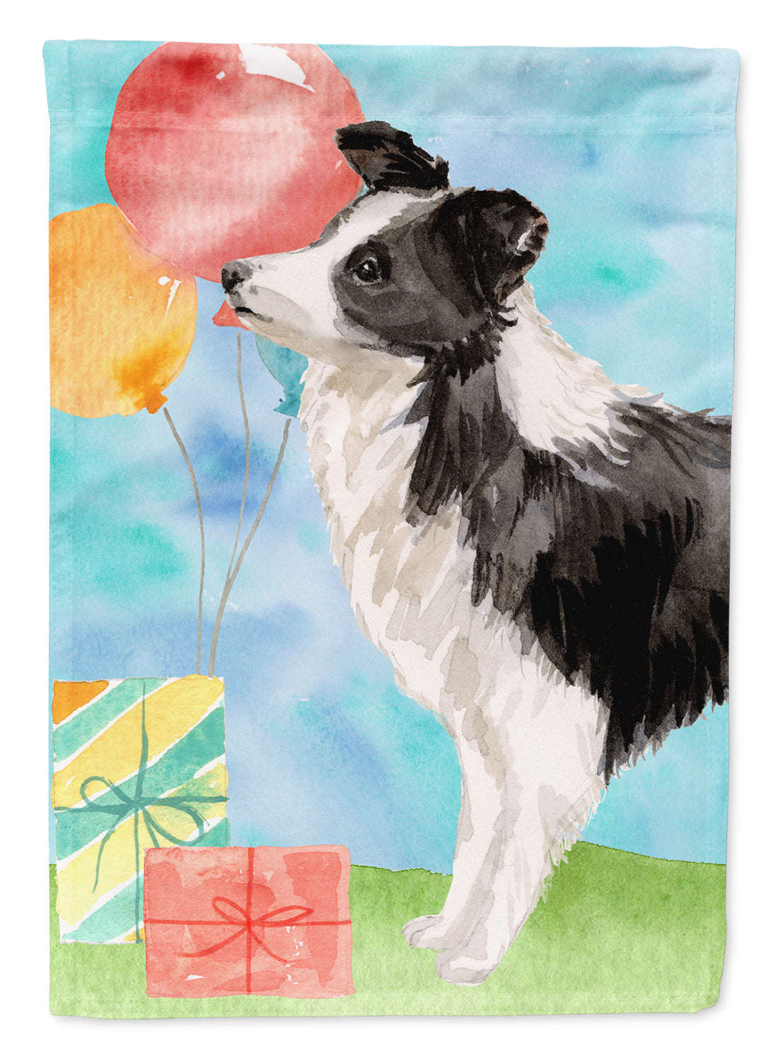 Happy Birthday Border Collie House Flag 28x40 Porch Sleeve Pole Decorative Outside Yard Banner Artwork Wall Hanging, Polyester