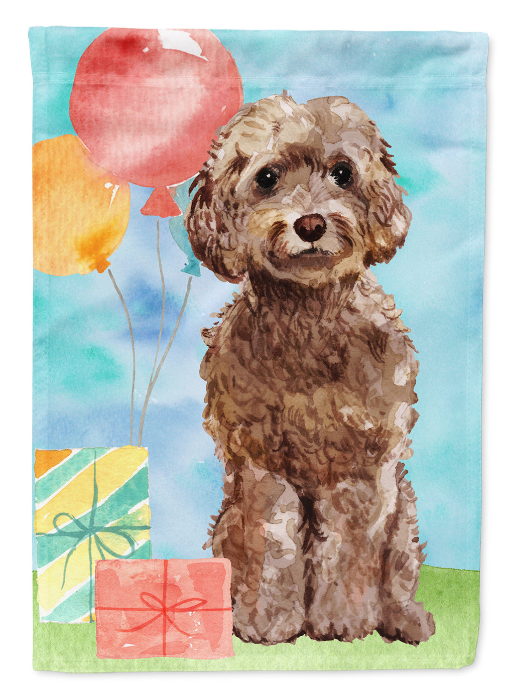 Happy Birthday Brown Cockapoo House Flag 28x40 Porch Sleeve Pole Decorative Outside Yard Banner Artwork Wall Hanging, Polyester