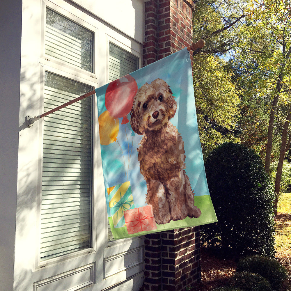 Happy Birthday Brown Cockapoo House Flag 28x40 Porch Sleeve Pole Decorative Outside Yard Banner Artwork Wall Hanging, Polyester