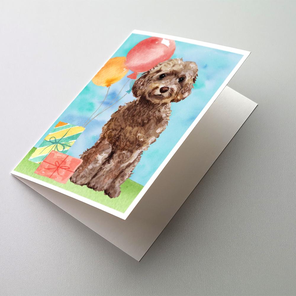 Happy Birthday Brown Cockapoo Greeting Cards Pack of 8 Blank Cards with Envelopes Whimsical A7 Size 5x7
