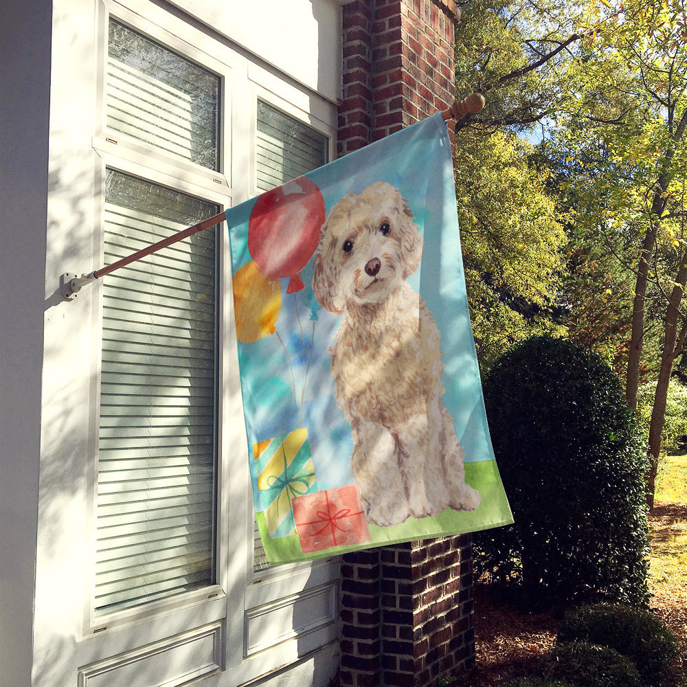 Happy Birthday Champagne Cockapoo House Flag 28x40 Porch Sleeve Pole Decorative Outside Yard Banner Artwork Wall Hanging, Polyester