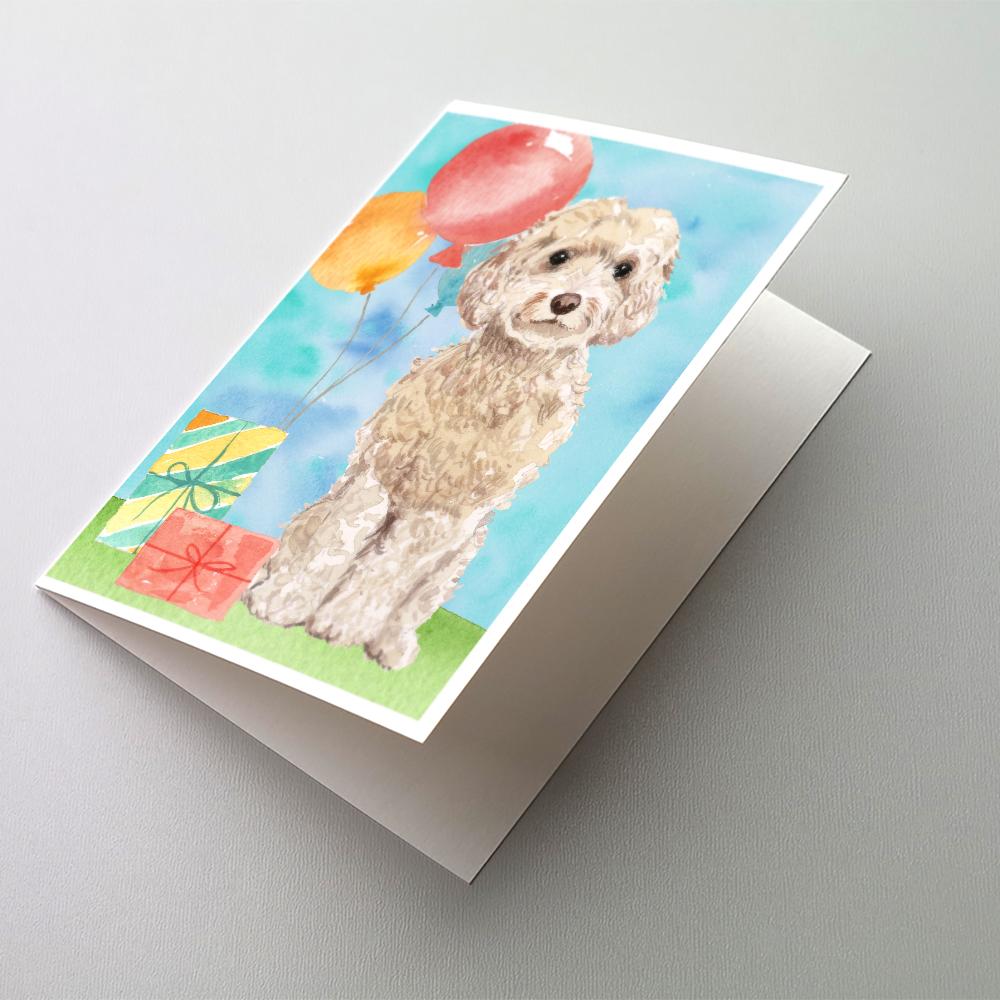 Happy Birthday Champagne Cockapoo Greeting Cards Pack of 8 Blank Cards with Envelopes Whimsical A7 Size 5x7