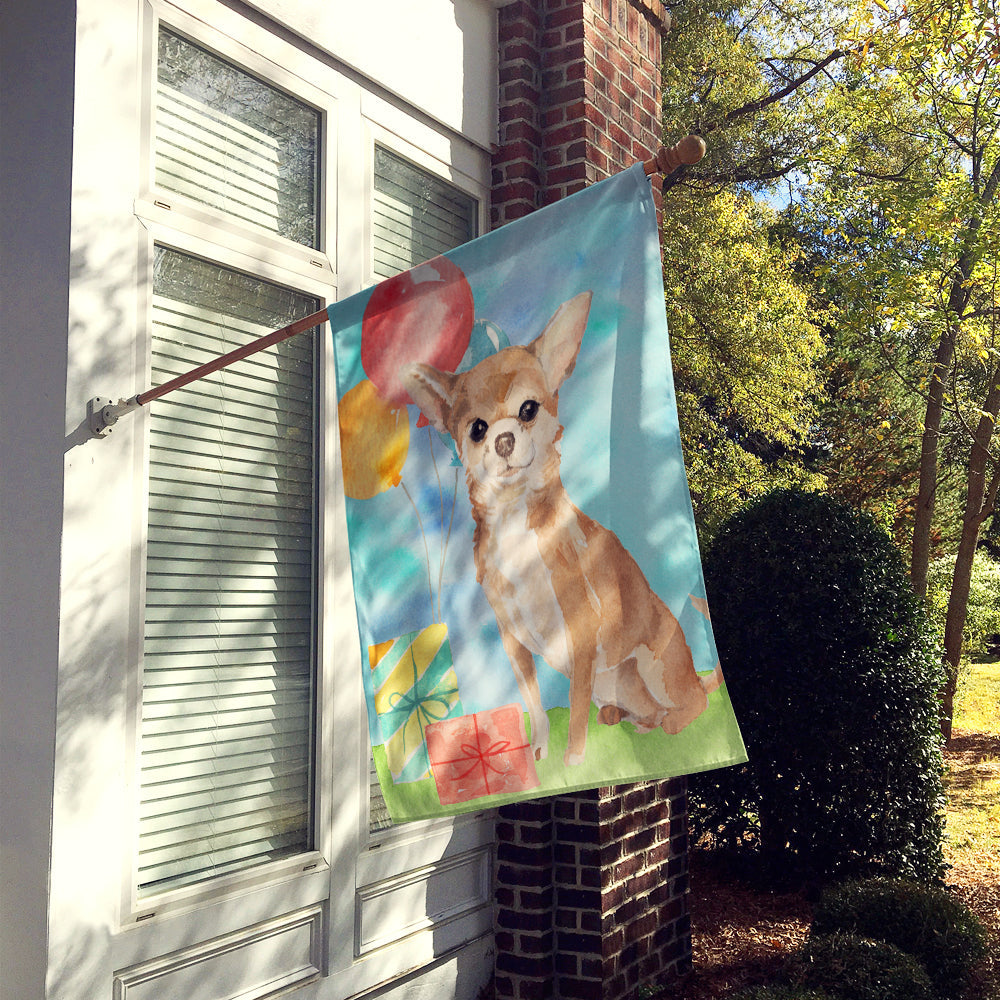 Happy Birthday Chihuahua House Flag 28x40 Porch Sleeve Pole Decorative Outside Yard Banner Artwork Wall Hanging, Polyester