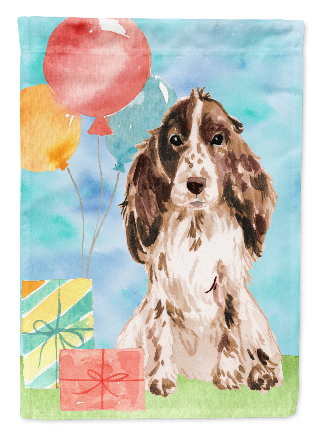 Happy Birthday Chocolate Parti Cocker Spaniel House Flag 28x40 Porch Sleeve Pole Decorative Outside Yard Banner Artwork Wall Hanging, Polyester