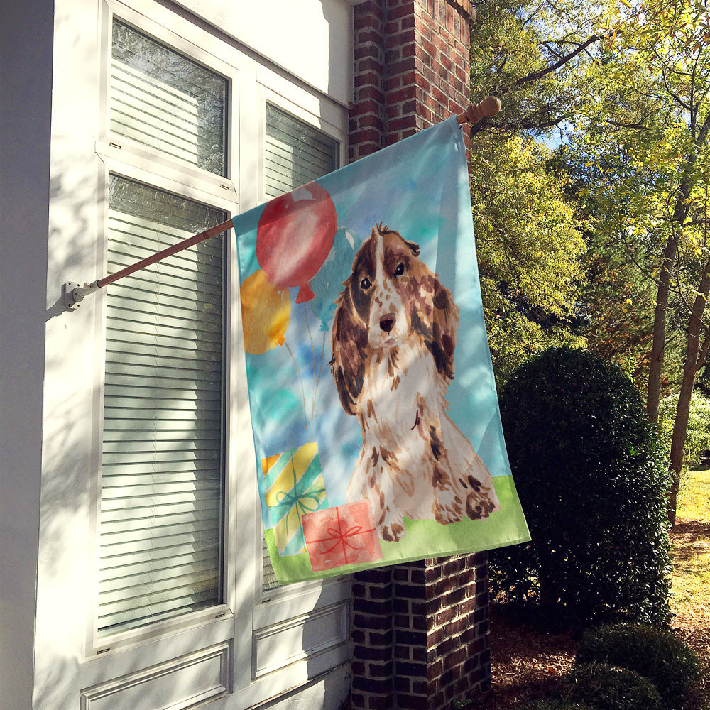 Happy Birthday Chocolate Parti Cocker Spaniel House Flag 28x40 Porch Sleeve Pole Decorative Outside Yard Banner Artwork Wall Hanging, Polyester