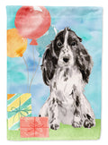 Happy Birthday Black Parti Cocker Spaniel House Flag 28x40 Porch Sleeve Pole Decorative Outside Yard Banner Artwork Wall Hanging, Polyester