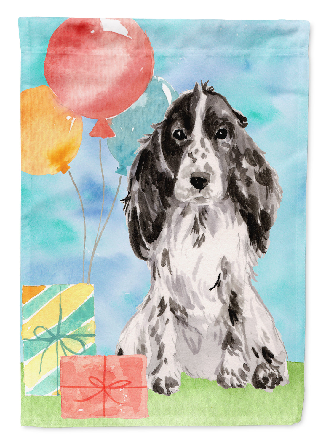 Happy Birthday Black Parti Cocker Spaniel House Flag 28x40 Porch Sleeve Pole Decorative Outside Yard Banner Artwork Wall Hanging, Polyester