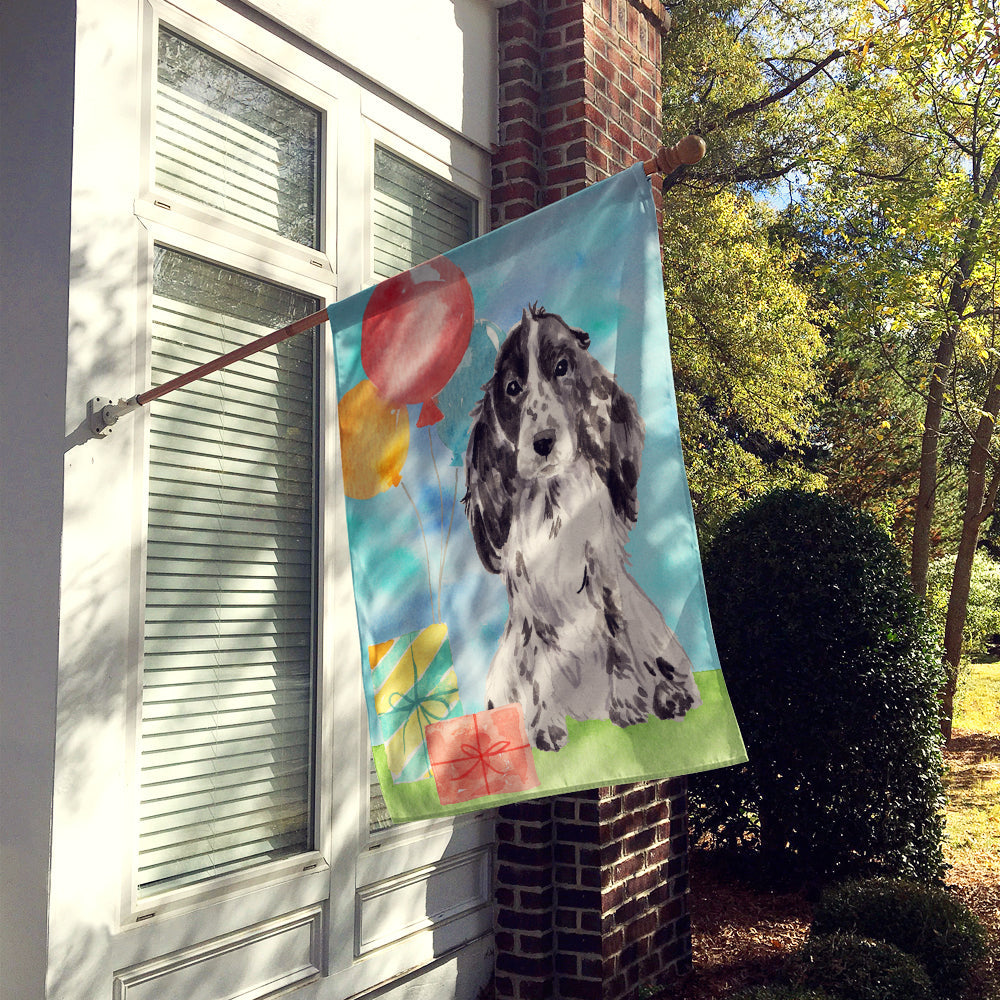 Happy Birthday Black Parti Cocker Spaniel House Flag 28x40 Porch Sleeve Pole Decorative Outside Yard Banner Artwork Wall Hanging, Polyester