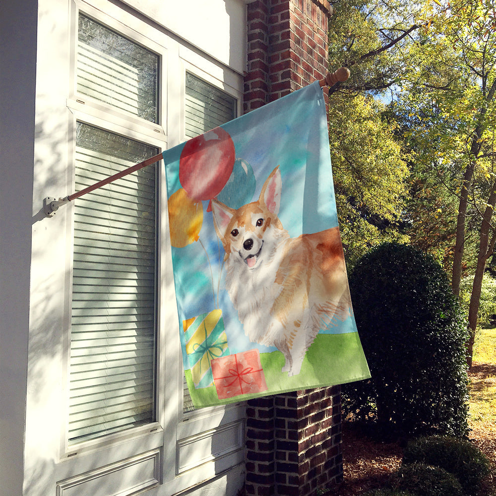 Happy Birthday Corgi House Flag 28x40 Porch Sleeve Pole Decorative Outside Yard Banner Artwork Wall Hanging, Polyester